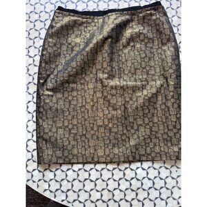 Ann Taylor Loft Metallic Jacquard Pencil Skirt Size 8 Black/Gold Polyester Blend